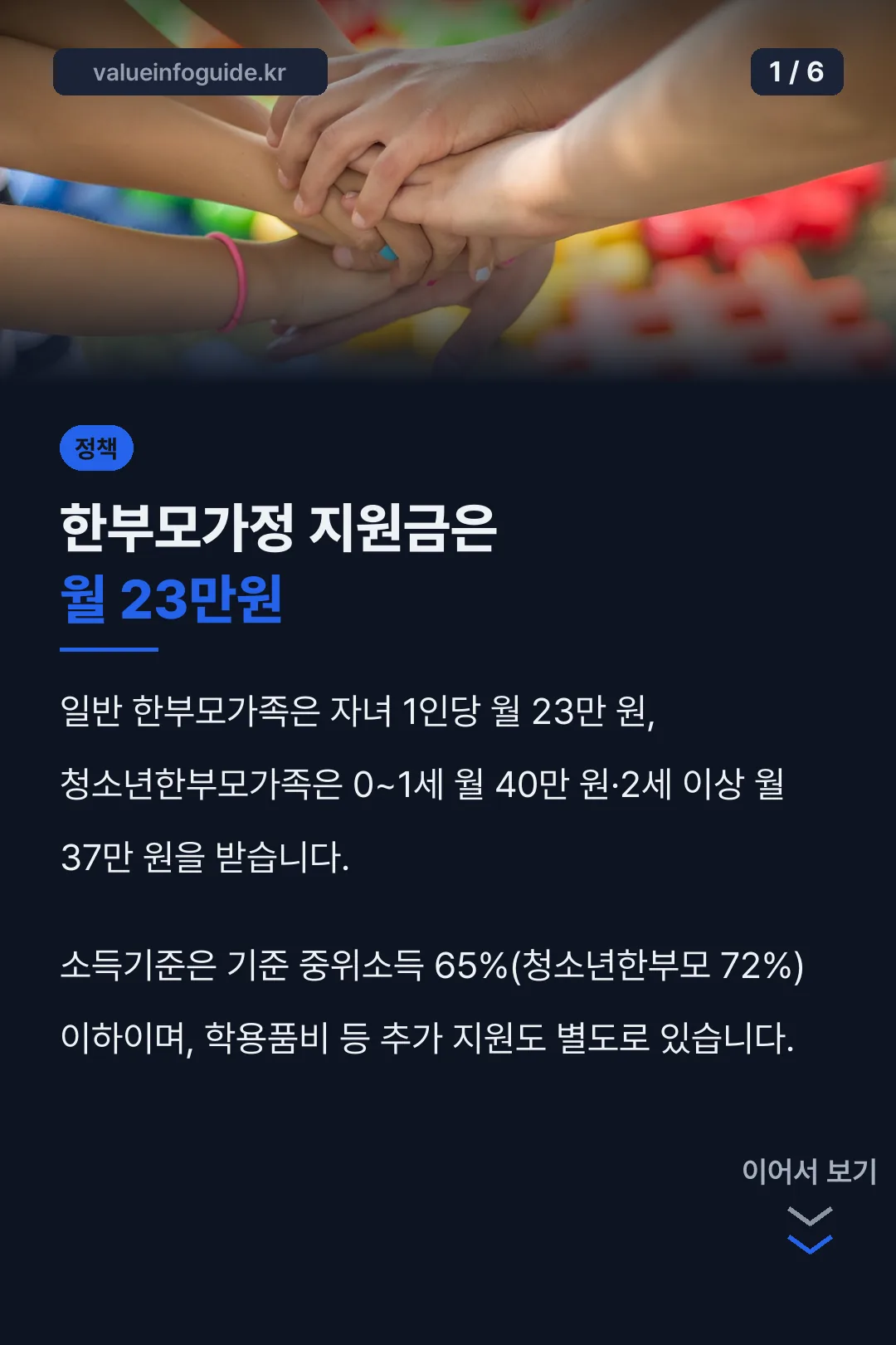 한부모가정 지원금은 월 23만원
